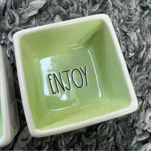 Rae Dunn Savor and Enjoy Square Ceramic Bowl Set Green FabFitFun Gift 3” - Picture 3 of 8